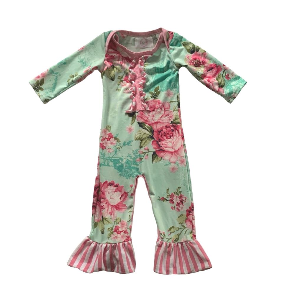 Boutique Floral Ruffle Bottom Romper